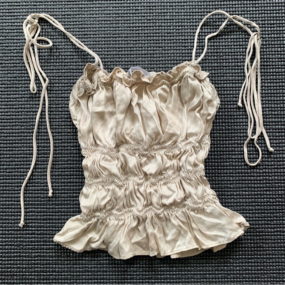 Reformation Cream Ruched Crop Top